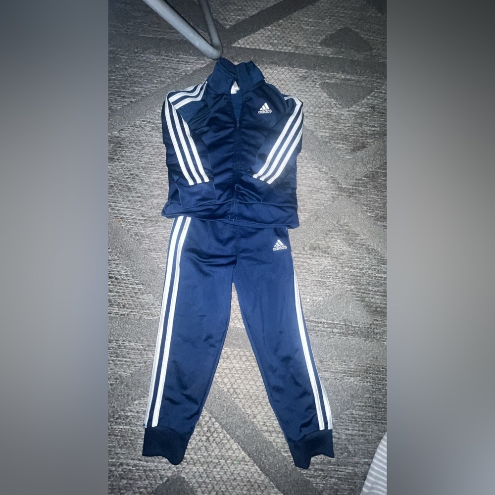 Adidas Kids Blue Joggers with White Stripes
